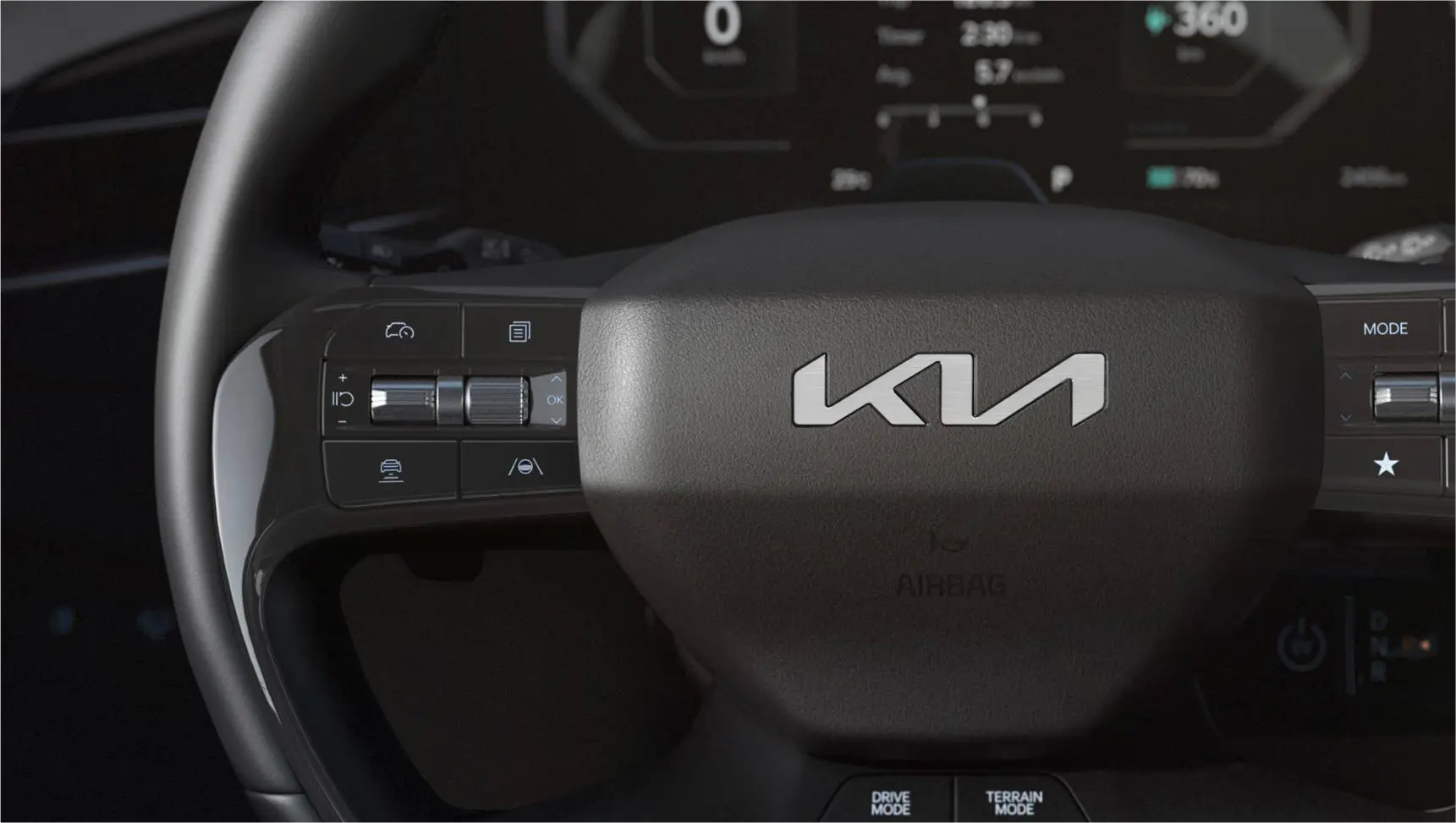 Volante com emblema kia iluminado no Kia EV9